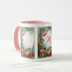 CANECA PINK ROSES E JASMINAS MONOGRAMA FLORAL