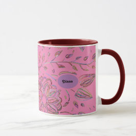 Caneca Pink & Sketch Flores Mug