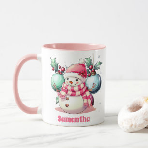Caneca Pink Snowman Christmas Kids Hot Chocolate