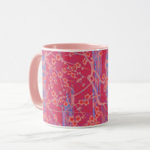 Caneca PINK TEAL BLUE SAKURA FLORES Japoneses Floral
