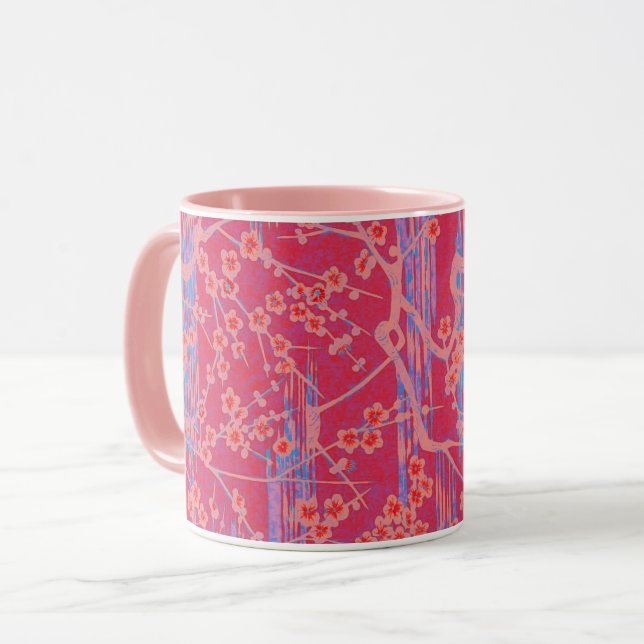Caneca PINK TEAL BLUE SAKURA FLORES Japoneses Floral (Frente Esquerda)