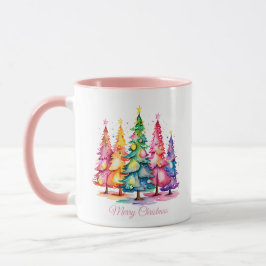 Caneca Pink Watercolor - Mug de Árvore de Natal