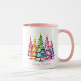 Caneca Pink Watercolor - Mug de Árvore de Natal