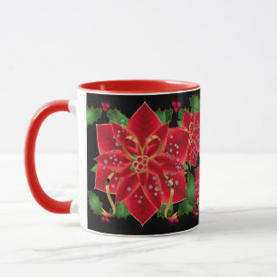 Caneca Pinsettias Vermelhas de Natal e Holly
