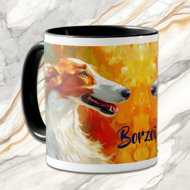 Caneca Pinta Impressionista Borzoi Dog (Criador carregado)