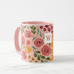 Caneca Pintado manualmente Blush Nome Rosa Monograma Mug