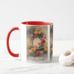 Caneca Pintinhos de Páscoa, Ovos com Flores de Tulipas Ve