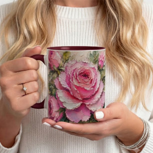 Caneca Pintura a Óleo de Rosa Rosa Elegante Floral românt