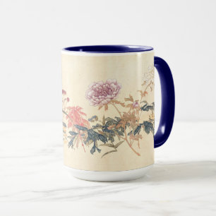 Caneca Pintura Antiga de Flores Chinesas por Ju Lian repr