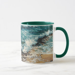 Caneca Pintura de Areia e Ondas de Praia Personalizadas
