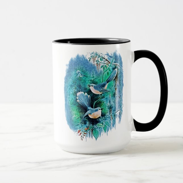 Caneca Pintura de Aves Azuis de inverno (Direita)