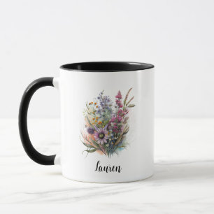 Caneca Pintura de Buquê de Flor Selvagem para Presente no