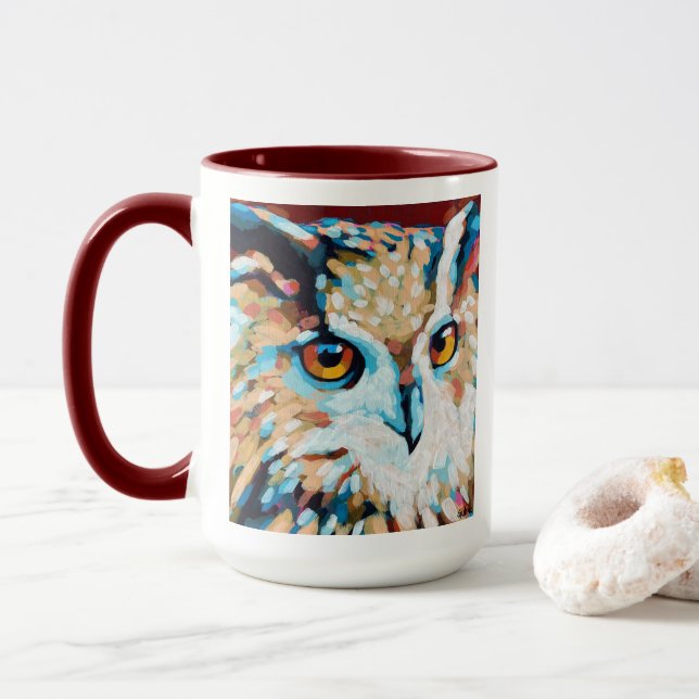 Caneca Pintura de Coruja - Presente para Amantes de Anima (Com Donut)