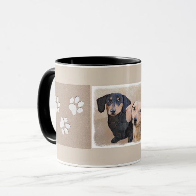 Caneca Pintura de Dachshund (Smooth) - Arte de Cão Origin (Frente Esquerda)