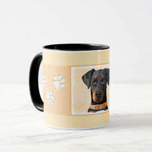 Caneca Pintura de Doberman Pinscher Não Cortada Arte Orig