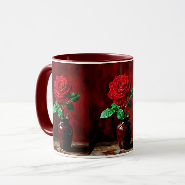 Caneca Pintura de Flor de Rosa Vermelha (Frente Esquerda)