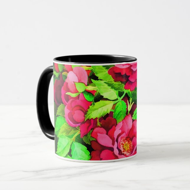 Caneca Pintura de Folhas Vermelhas (Frente Esquerda)