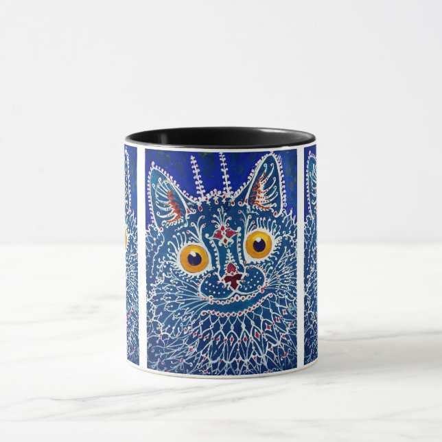 Caneca Pintura de Gato Azul Psicodélico por Louis Wain (Centro)