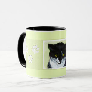 Caneca Pintura de Gato Tuxedo - Arte de Gato Original Cus
