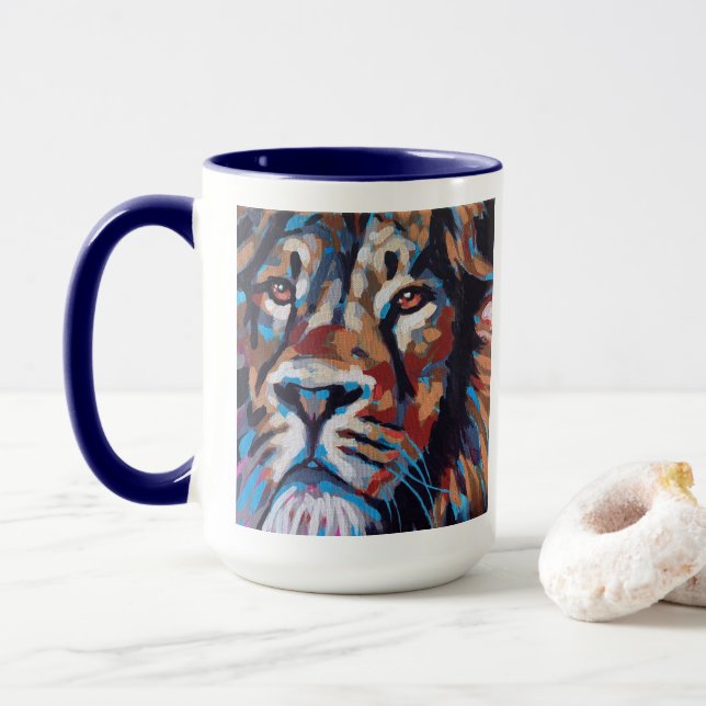 Caneca Pintura de Leão - Presente para Amantes de Animais (Com Donut)