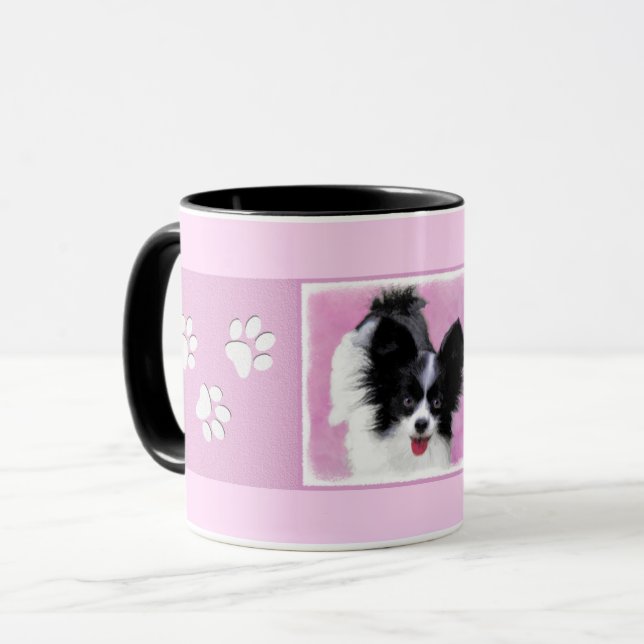 Caneca Pintura de Papillon (Branco e Preto) - Arte Canina (Frente Esquerda)