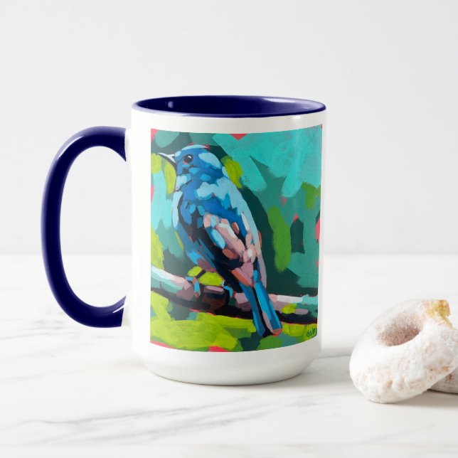 Caneca Pintura de Pássaro Azul - Presente para Amantes de (Com Donut)