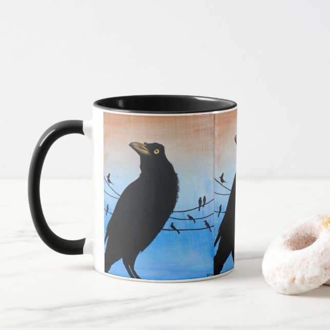 Caneca Pintura de pássaro natureza vida selvagem Grackle  (Com Donut)