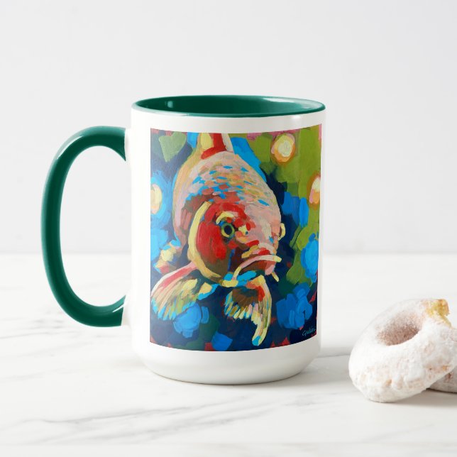 Caneca Pintura de Peixe Koi - Presente para Amantes de Pe (Com Donut)