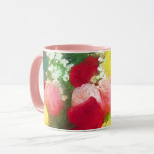 Caneca Pintura de Rose Bouquet - Arte Flor Original Custa