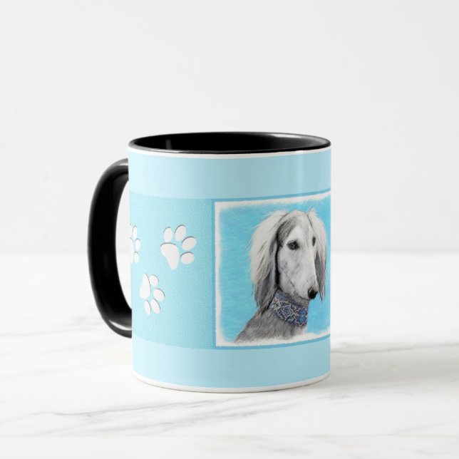 Caneca Pintura de Saluki (Prata) - Arte de Cachorro Origi (Frente Esquerda)