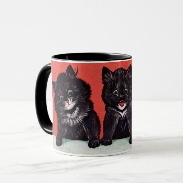 Caneca Pintura de três gatinhos negros por Louis Wain (Frente Esquerda)