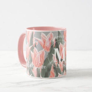 Caneca Pintura de Tulipas Monogramas Peach da Família El