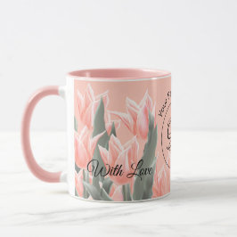Caneca Pintura de Tulipas Monogramas Peach da Família Ele
