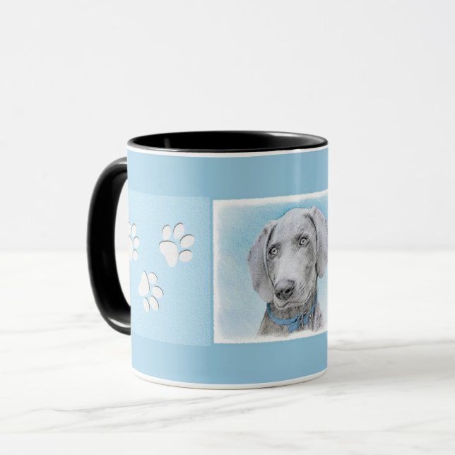Caneca Pintura de Weimaraner - Arte de Cachorro Original (Frente Esquerda)