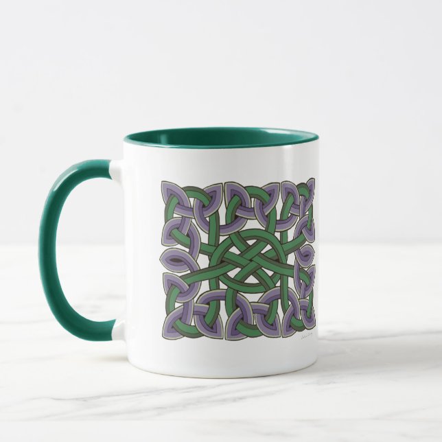 Caneca Pintura do nó celta escocês em roxo e verde (Esquerda)