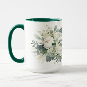 Caneca Pintura em aquarela botânica de flora branca