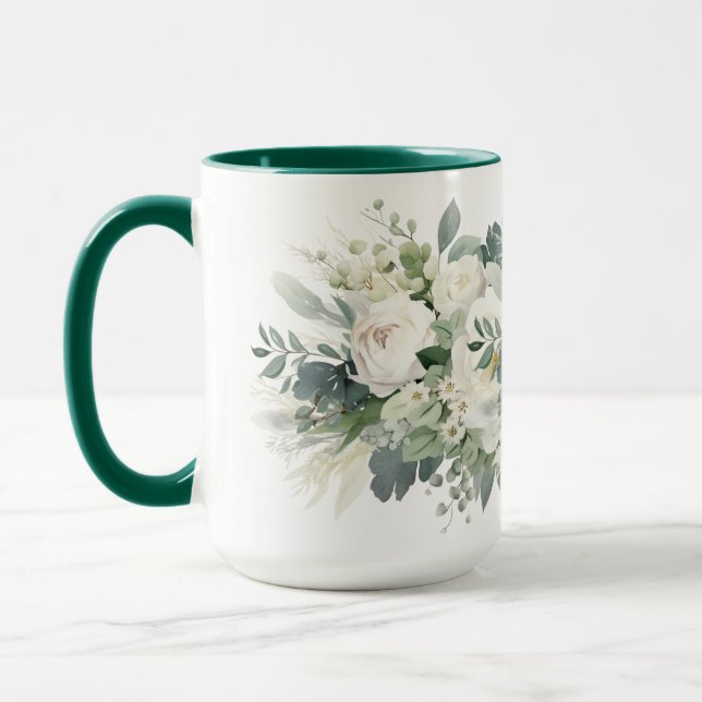Caneca Pintura em aquarela botânica de flora branca (Esquerda)