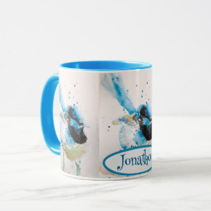 Caneca Pintura em Aquarela de Cardeal Azul - Aves Austral