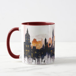 Caneca Pintura em Aquarela de Londres à Noite Vistas