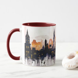 Caneca Pintura em Aquarela de Londres à Noite Vistas
