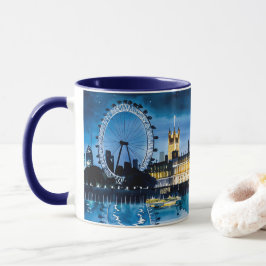 Caneca Pintura em Aquarela de Londres à Noite Vistas #2
