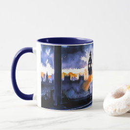 Caneca Pintura em Aquarela de Londres à Noite Vistas #3