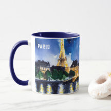Pintura em Aquarela de Paris à Noite Vista #3