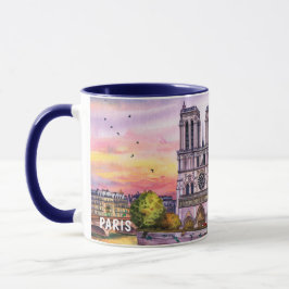 Caneca Pintura em Aquarela de Pontos Turísticos de Paris 