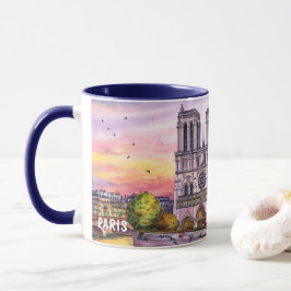 Caneca Pintura em Aquarela de Pontos Turísticos de Paris 