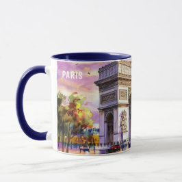 Caneca Pintura em Aquarela de Pontos Turísticos de Paris 