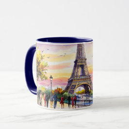Caneca Pintura em Aquarela de Pontos Turísticos de Paris 