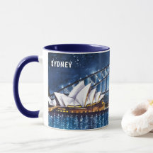Pintura em Aquarela de Sydney à Noite Visão #1
