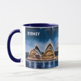 Caneca Pintura em Aquarela de Sydney à Noite Vistas #2