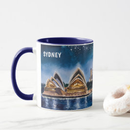 Caneca Pintura em Aquarela de Sydney à Noite Vistas #2